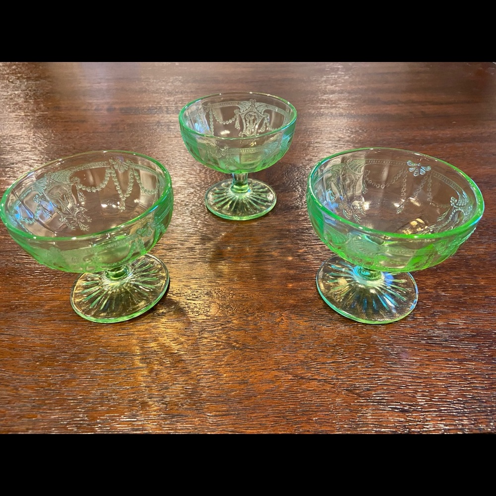 Green Depression Cameo/Ballerina Sherbet Glasses